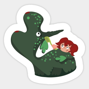 dino and girl Sticker